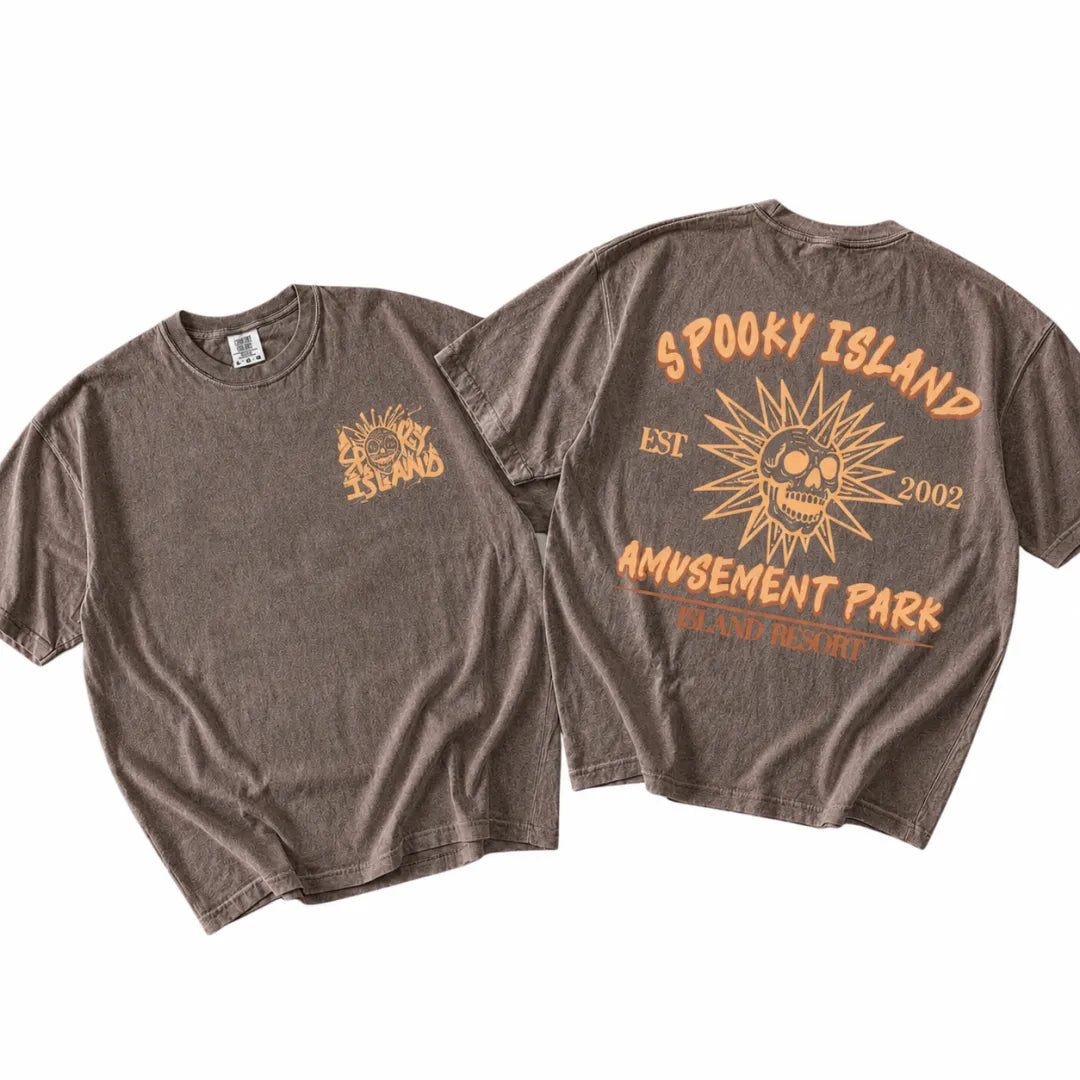 Unisex Spooky Island Washed T-Shirt, Retro Halloween Movie Shirt