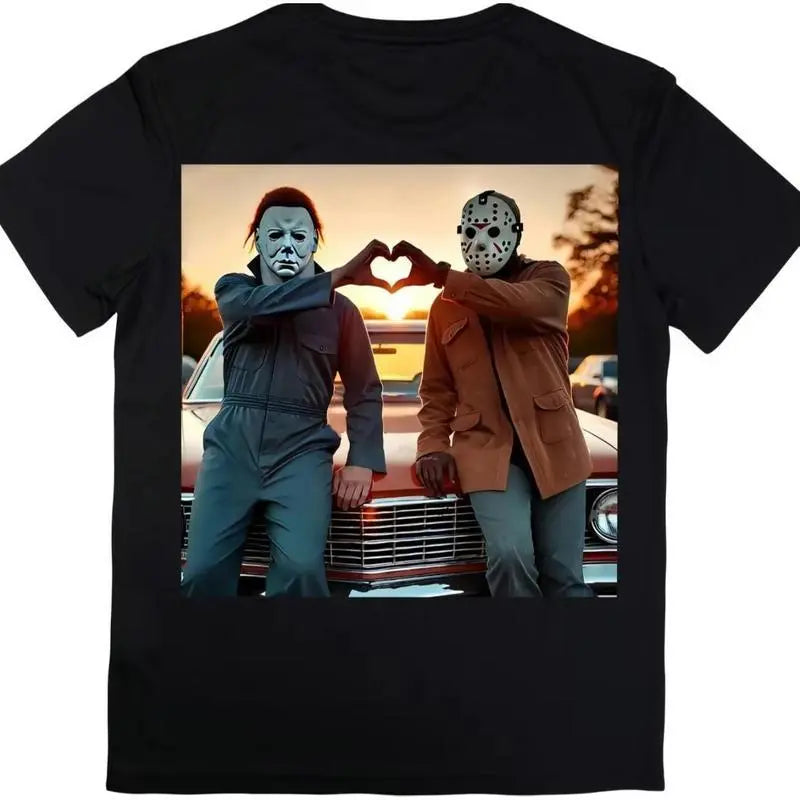Men's 90s Vintage Michael & Jason Heart Hands Halloween T-Shirt – Cotton Graphic Tee