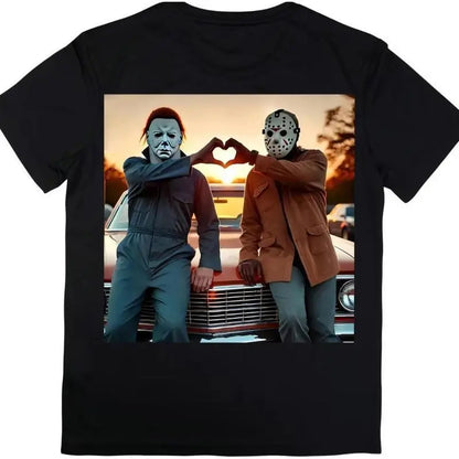 Men's 90s Vintage Michael & Jason Heart Hands Halloween T-Shirt – Cotton Graphic Tee