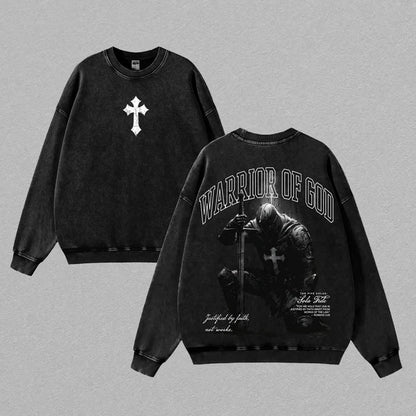 Warrior of God Christian Knight Vintage Washed T-Shirt – Armor of God Faith Graphic Tee, Heavy Cotton Jesus Streetwear