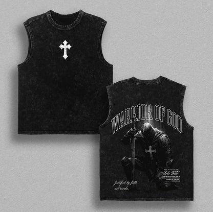 Warrior of God Christian Knight Vintage Washed T-Shirt – Armor of God Faith Graphic Tee, Heavy Cotton Jesus Streetwear