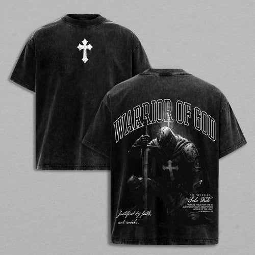 Warrior of God Christian Knight Vintage Washed T-Shirt – Armor of God Faith Graphic Tee, Heavy Cotton Jesus Streetwear