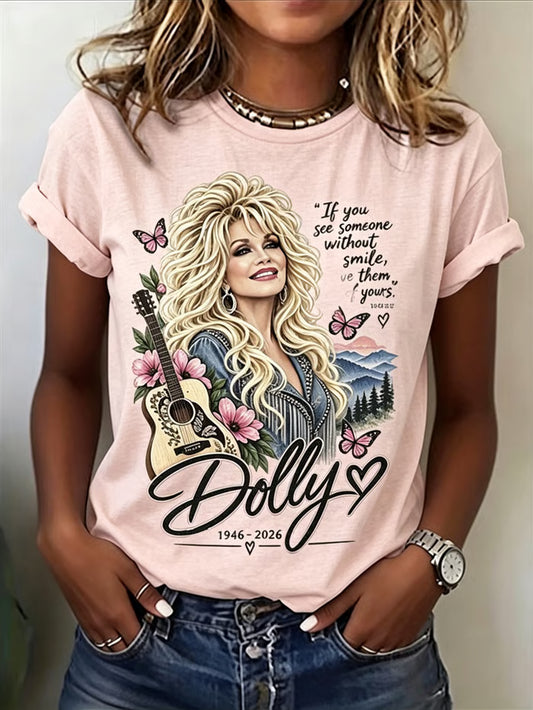 Women's Rip Dolly Parton Printed T-shirt Pink