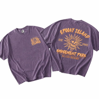 Unisex Spooky Island Washed T-Shirt, Retro Halloween Movie Shirt