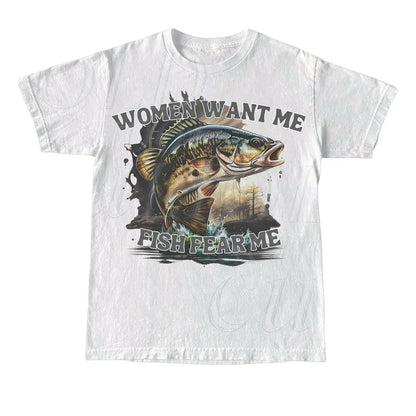 Women Want Me Fish Fear Me Vintage T-Shirt – Funny Fishing Meme Graphic Tee
