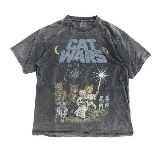Vintage Cat Wars 90s Graphic Tee – Retro Space Cat Shirt, Funny Cat Lovers Gift