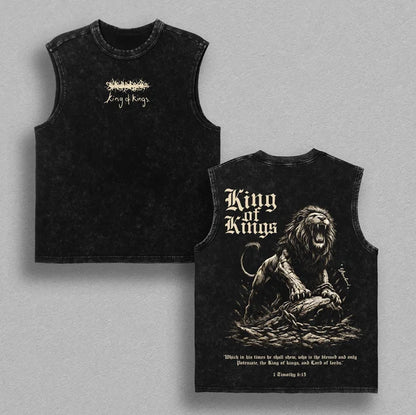 King of Kings Jesus Lion Vintage Washed Oversized T-Shirt – Heavy Cotton Lion of Judah Christian Graphic Tee, Faith Streetwear