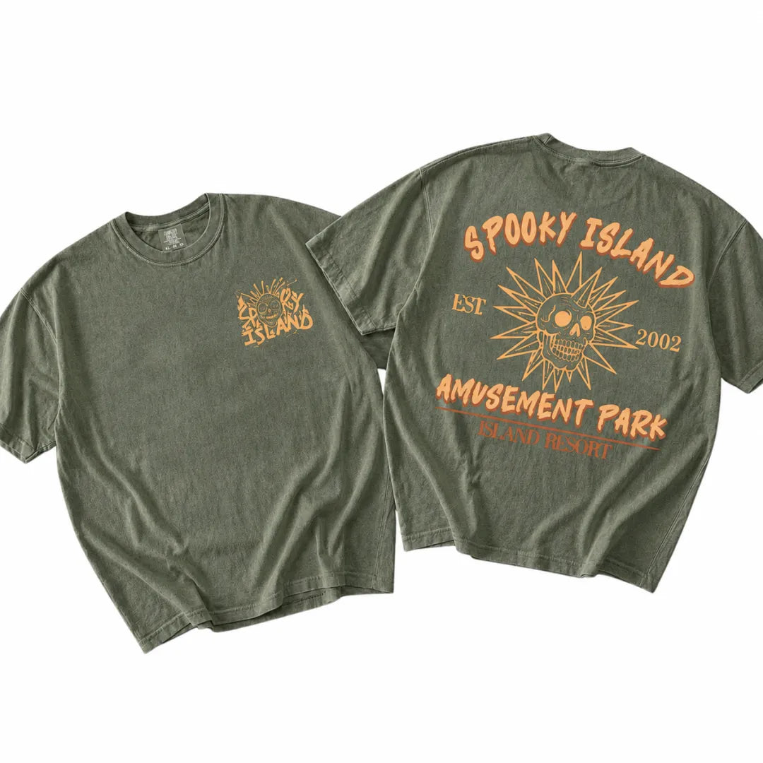 Unisex Spooky Island Washed T-Shirt, Retro Halloween Movie Shirt