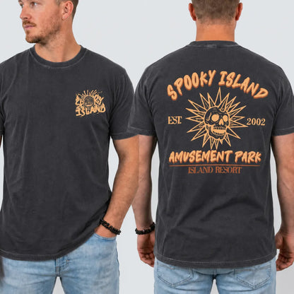 Unisex Spooky Island Washed T-Shirt, Retro Halloween Movie Shirt