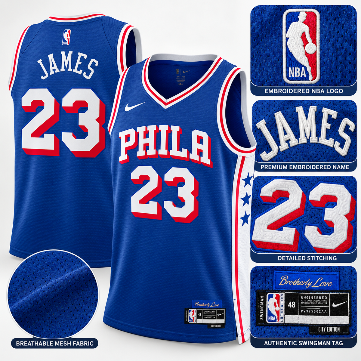 Unisex Philadelphia 76ers LeBron James Royal Swingman Jersey - All Stitched