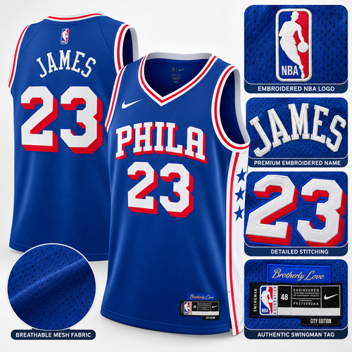 Unisex Philadelphia 76ers LeBron James Royal Swingman Jersey - All Stitched
