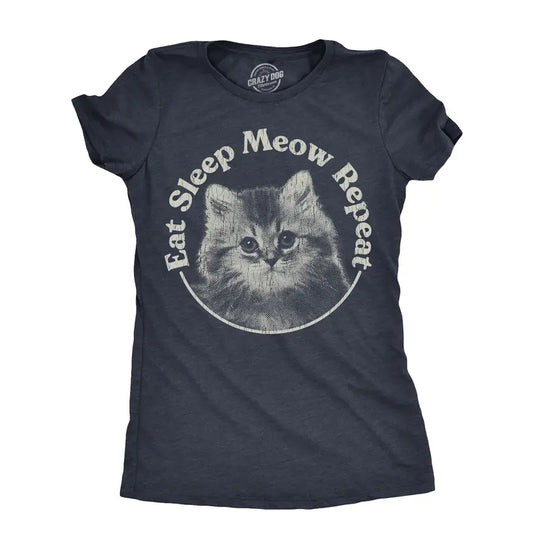 Eat Sleep Meow Repeat T-Shirt – Funny Cat Lover Graphic Tee, Cute Vintage Shirt