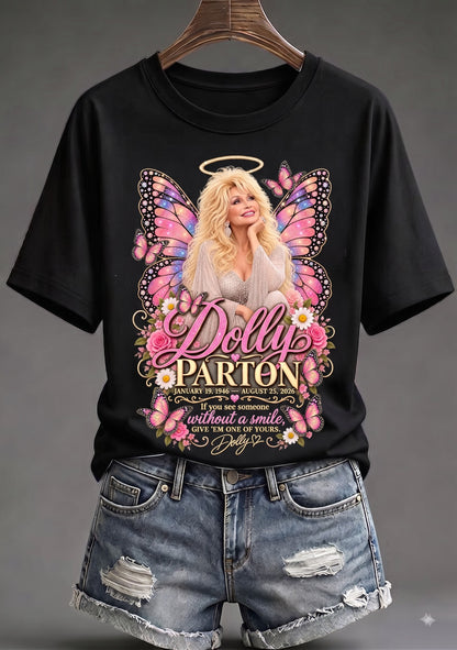 “Butterfly Wings & Golden Light” Dolly Parton Memorial Tee - Black