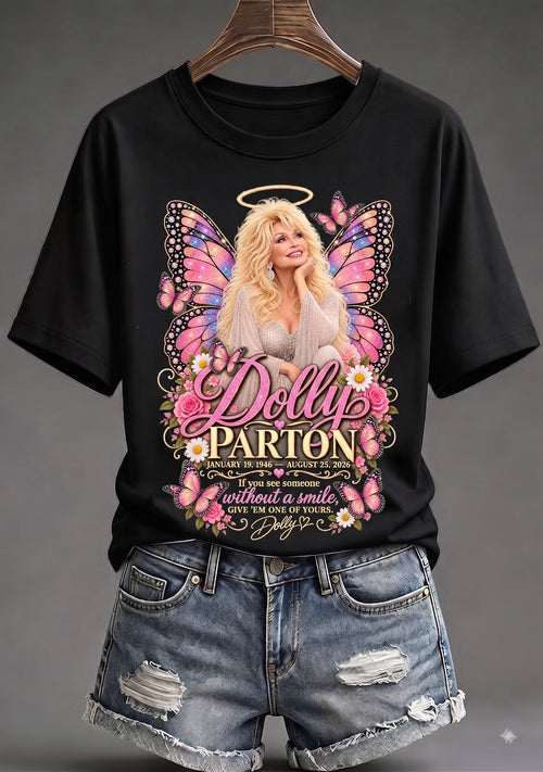 “Butterfly Wings & Golden Light” Dolly Parton Memorial Tee - Black
