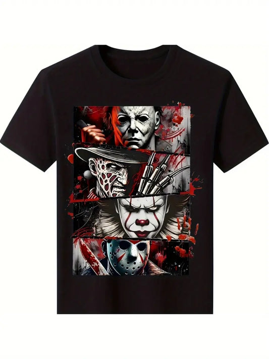 Men's Horror Icons Graphic T-Shirt – Cotton Tee with Jason, Freddy & Michael Myers