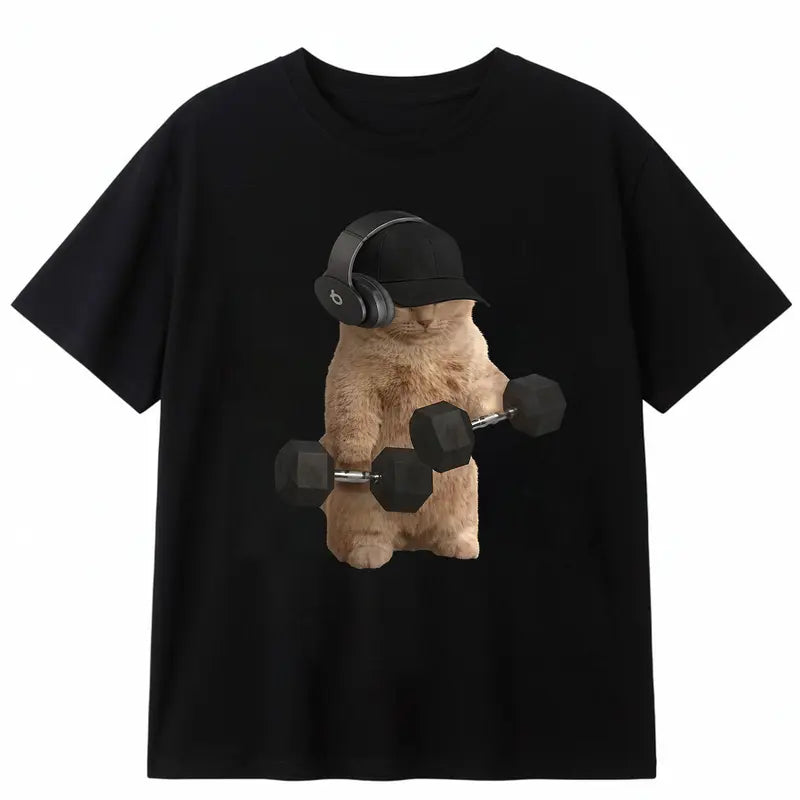 Funny Gym Cat Meme T-Shirt – Fitness Pump Cover Graphic Tee