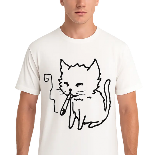 Vintage Smoking Cat Graphic T-Shirt – Gothic Grunge Streetwear Tee