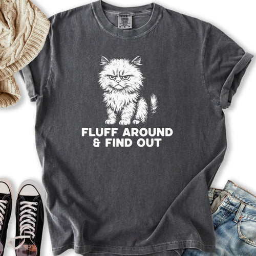 Fluffy Cat Lover Relaxed Graphic Tee.